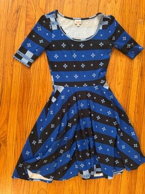 LuLaRoe Blue & Black Striped Fit-and-Flare Dress